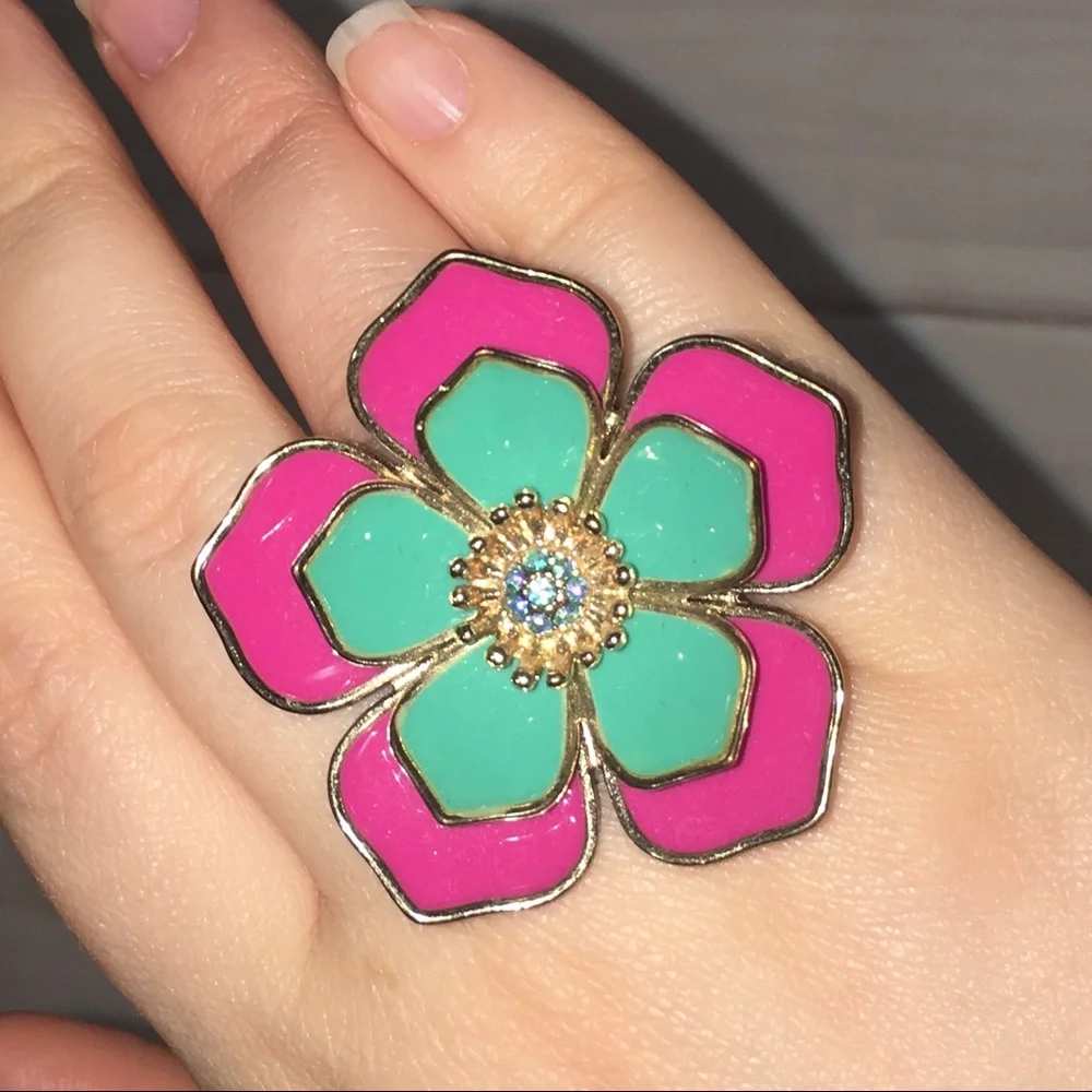 Giant Bling Gem Flower Elasticated Ring